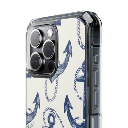 Navy Anchor Tapestry iPhone 15 - Impact Clear+