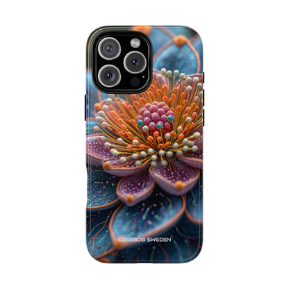 Blue-Orange Floral Swirl - Tough iPhone 16 Phone Case