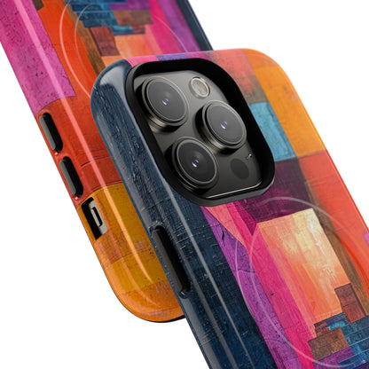 Pink Orange Geometry - Tough + MagSafe® iPhone 14 Phone Case