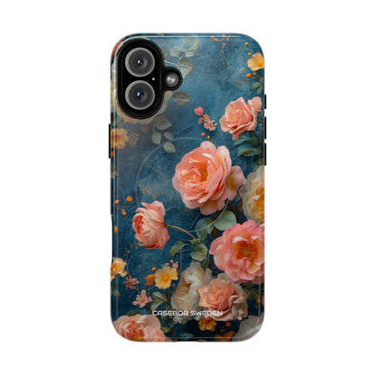 Blue Floral Elegance - Tough + MagSafe® iPhone 16 Phone Case