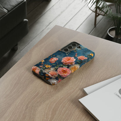 Blue Floral Elegance - Tough Samsung S22 Phone Case