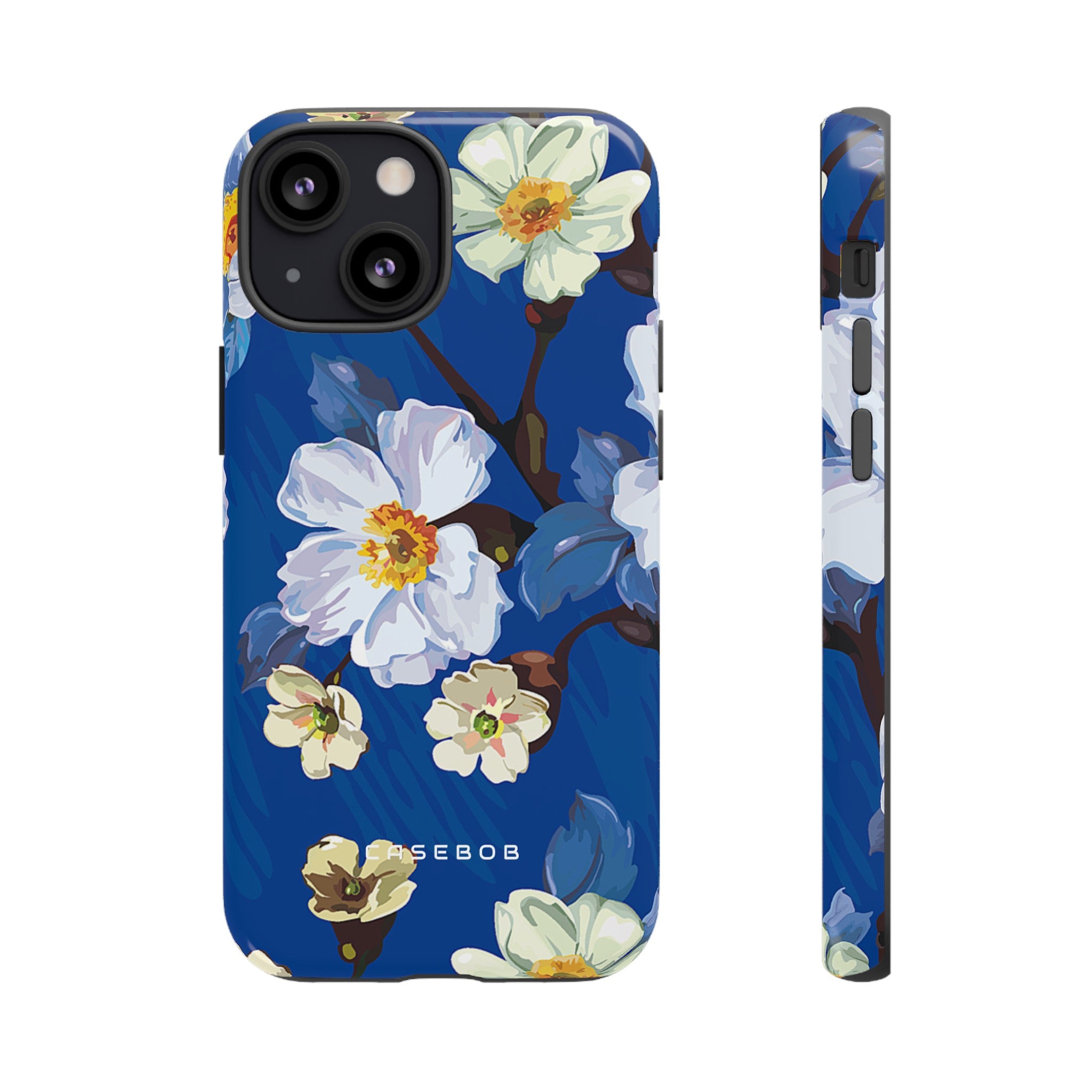 Elegant Flower on Blue iPhone Case | Tough