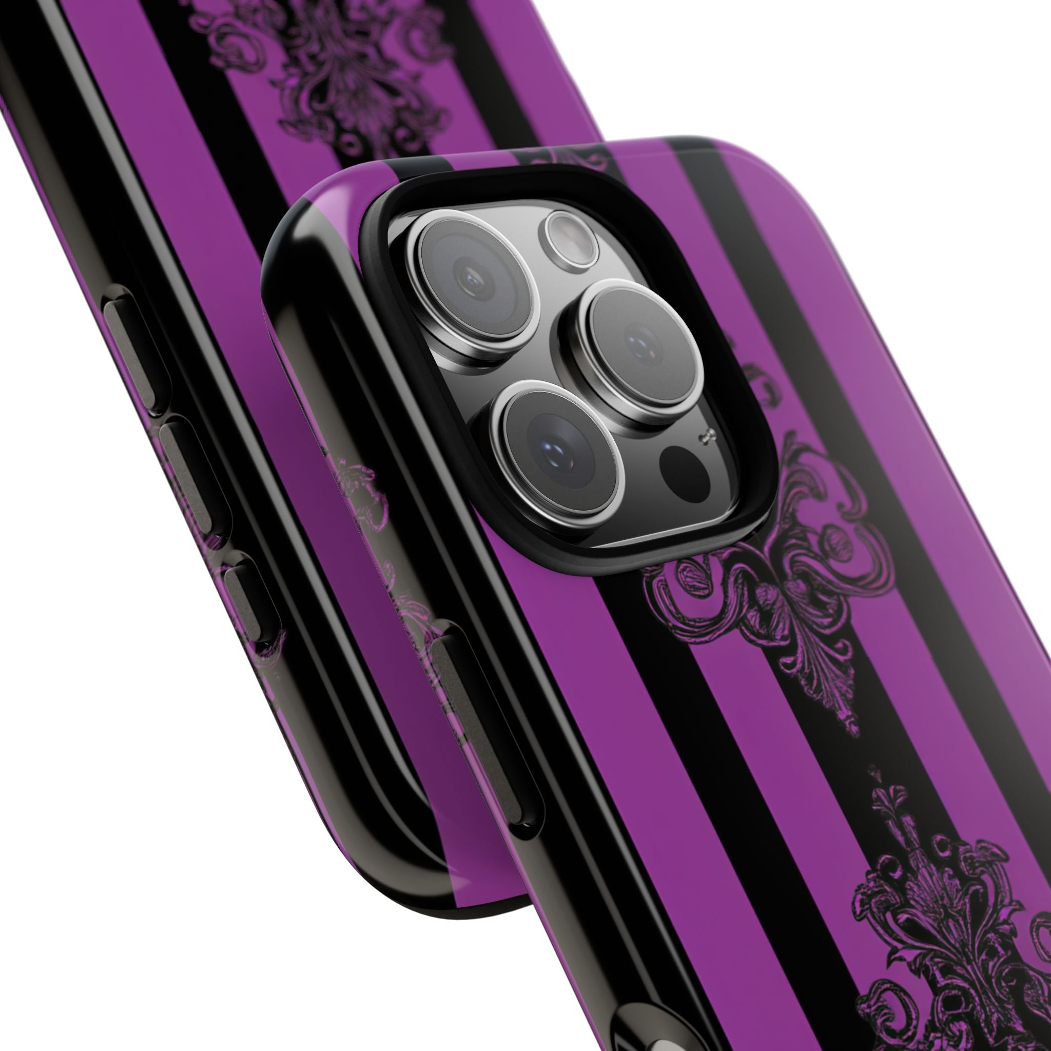 Gothic Elegance with Vertical Stripes and Ornamental Motifs iPhone 16 - Tough Phone Case