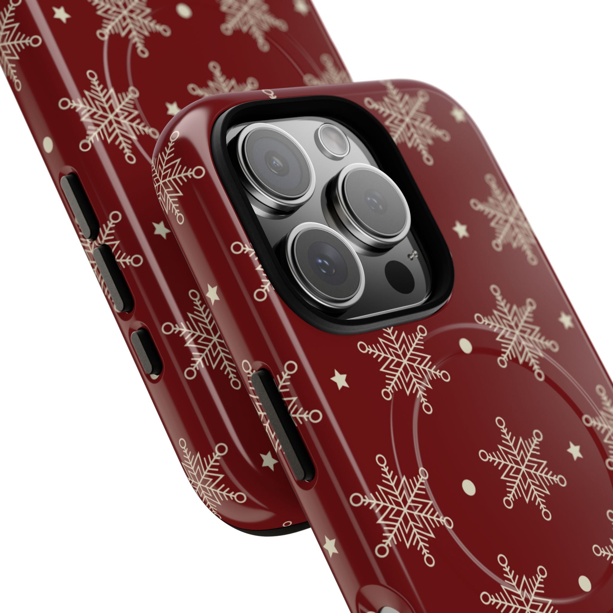Cream Snowflake Crimson iPhone 16 Pro Case - Tough+