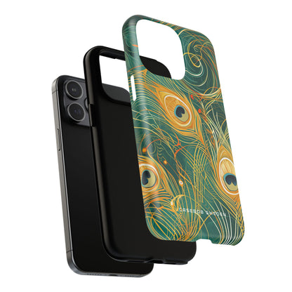 Peacock Elegance in Teal and Gold iPhone 15 | Tough+ Phone Case