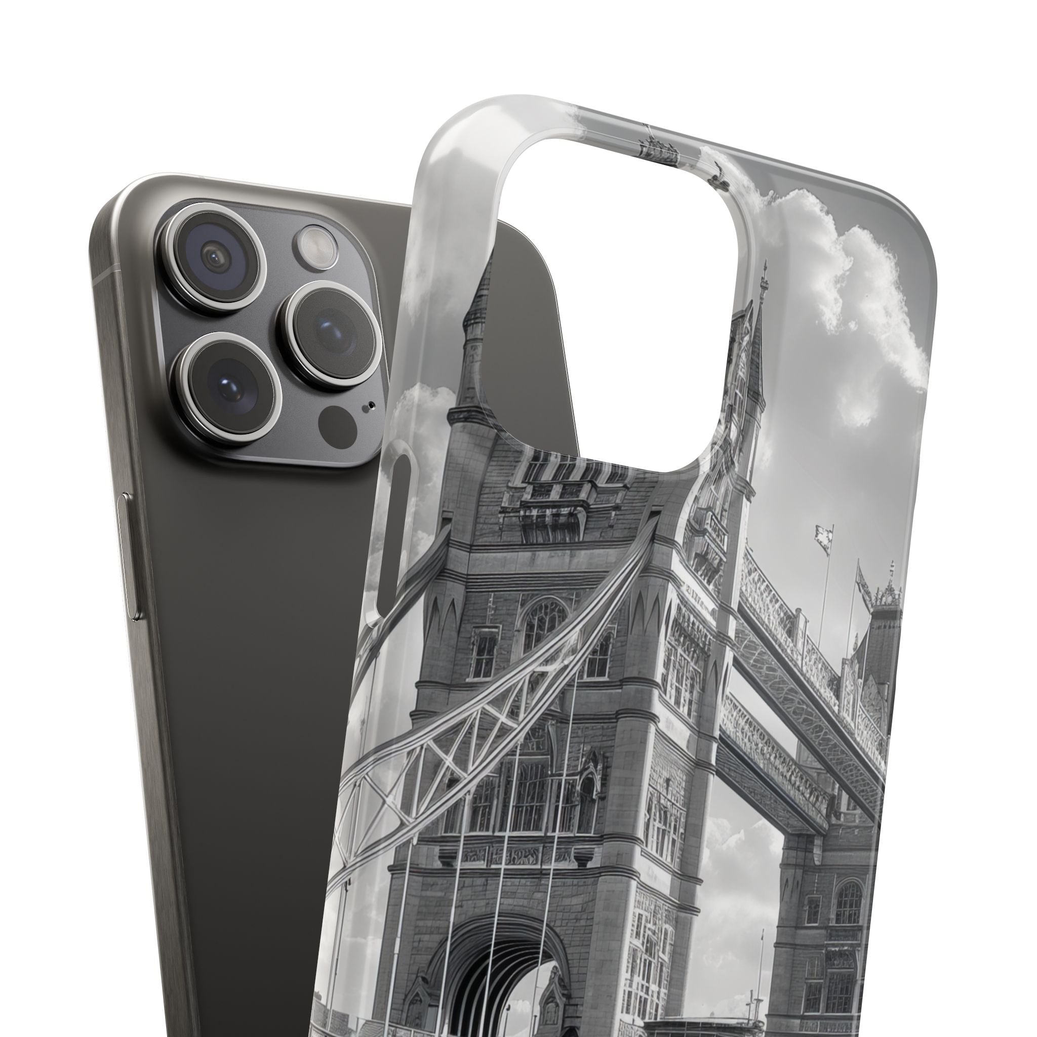 Tower Bridge Monochrome Architecture Study iPhone 15 - Slim Phone Case