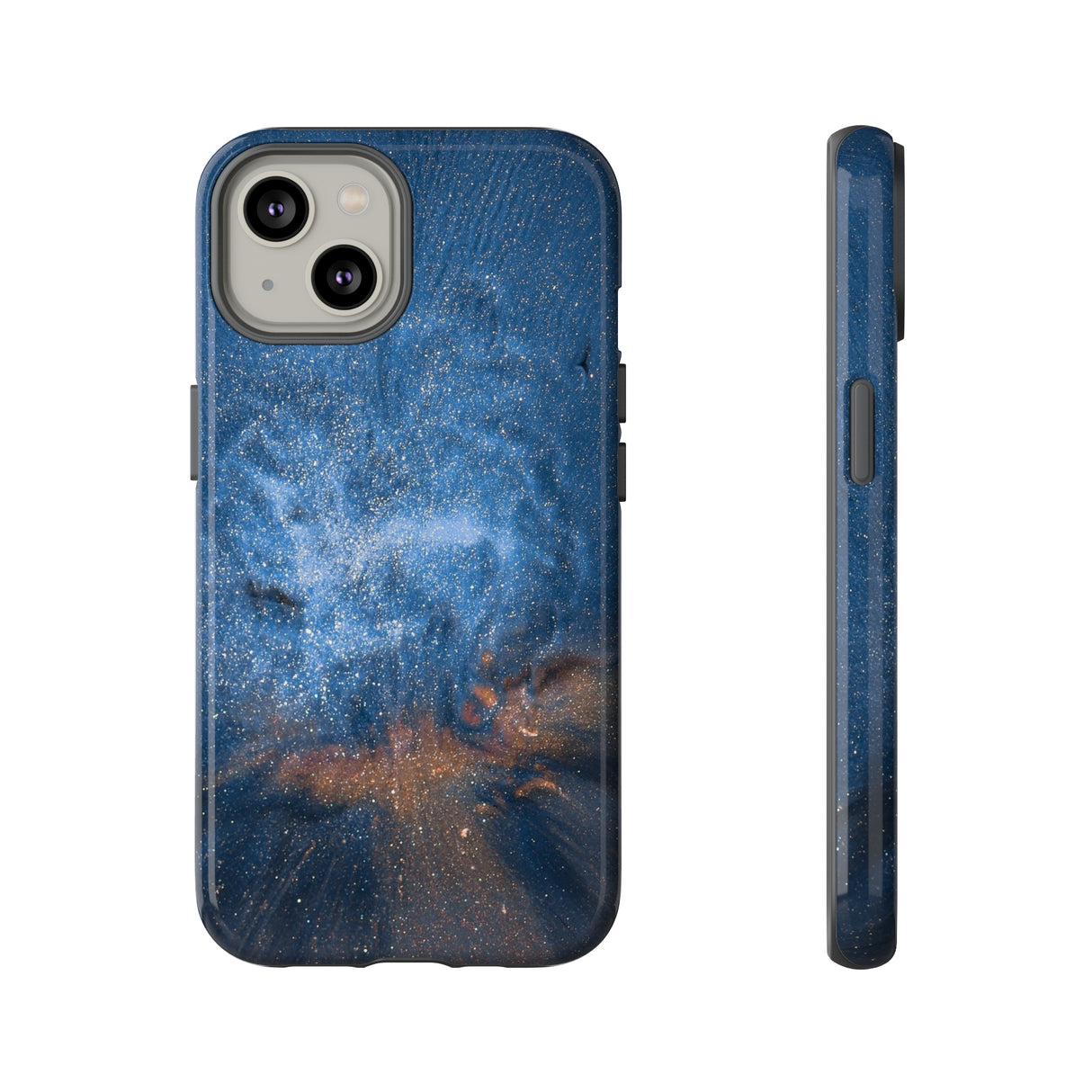 Blue Stardust Ink Art iPhone Case (Protective) iPhone 14 Glossy Phone Case