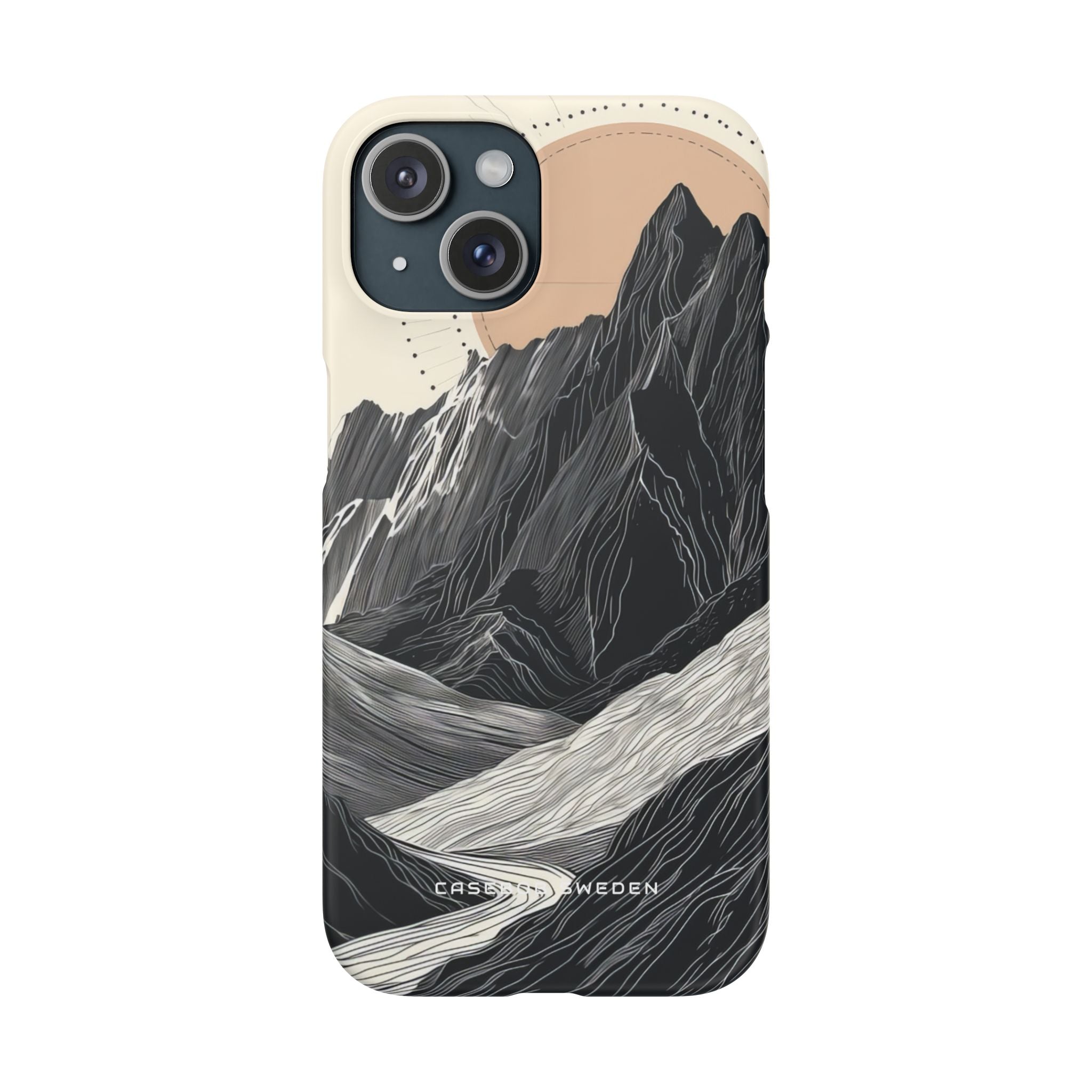 Minimalist Mountain Landscape with Flowing River iPhone 15 - Slim Phone Case