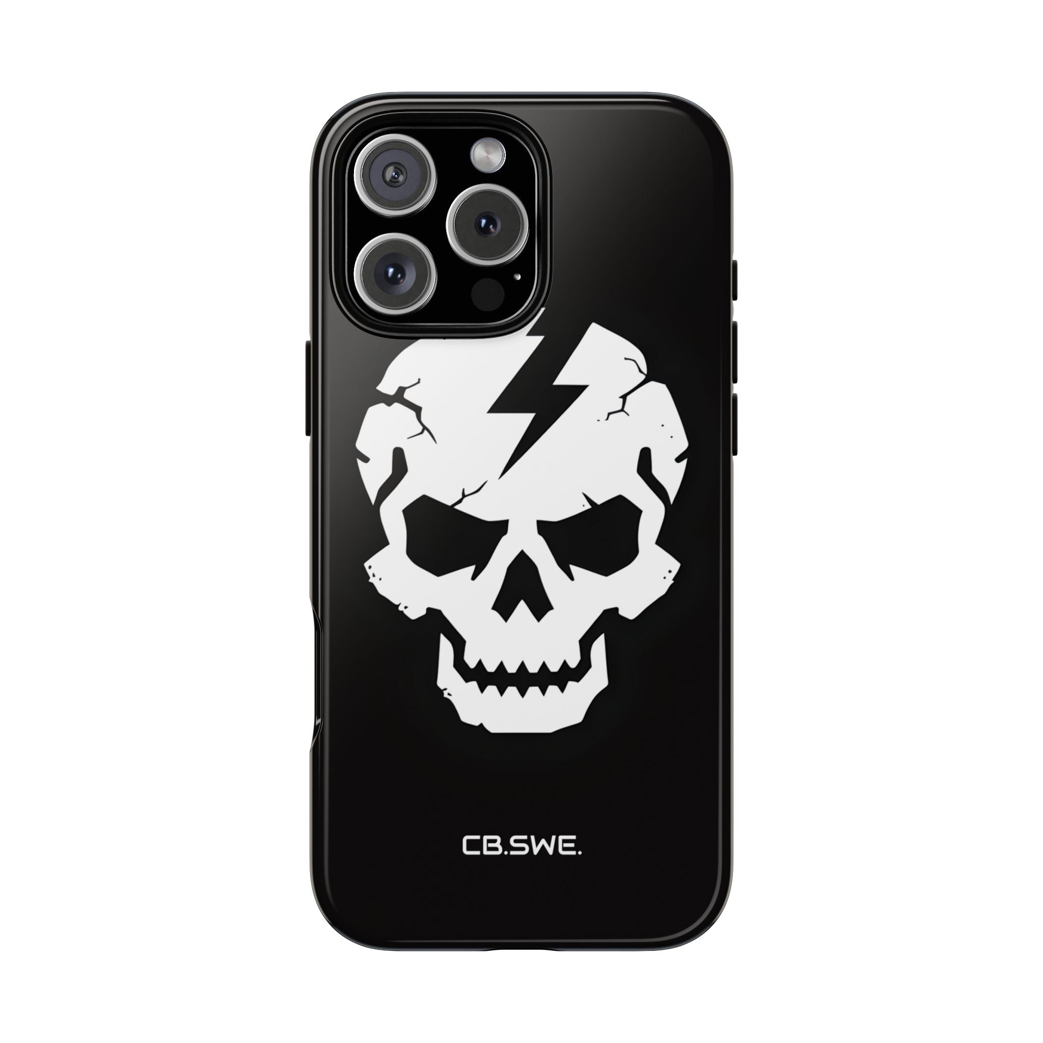 Minimalist White Skull Lightning Bolt Icon iPhone 16 - Tough