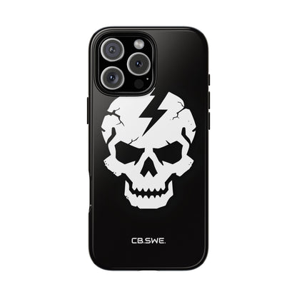 Minimalist White Skull Lightning Bolt Icon iPhone 16 - Tough
