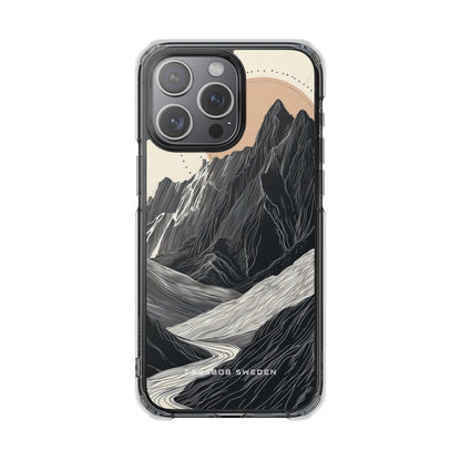 Minimalist Mountain Landscape with Flowing River iPhone 15 - Clear Impact Phone Case