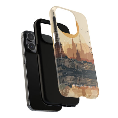 Eiffel Tower Silhouette with Birds and Sun Reflection iPhone 15 | Tough+ Phone Case