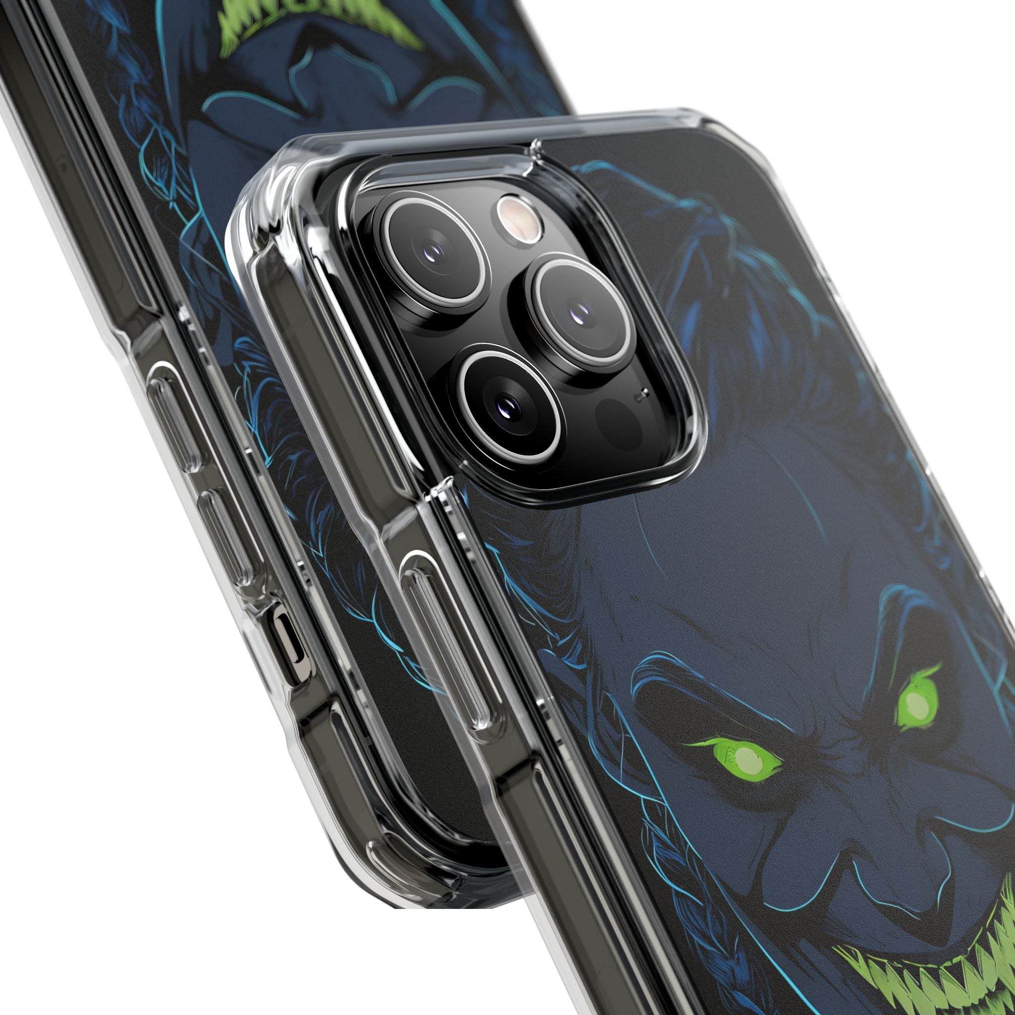 Unheimlicher, unheimlicher Charakter mit neongrünen Augen, iPhone 14 – Impact Clear+