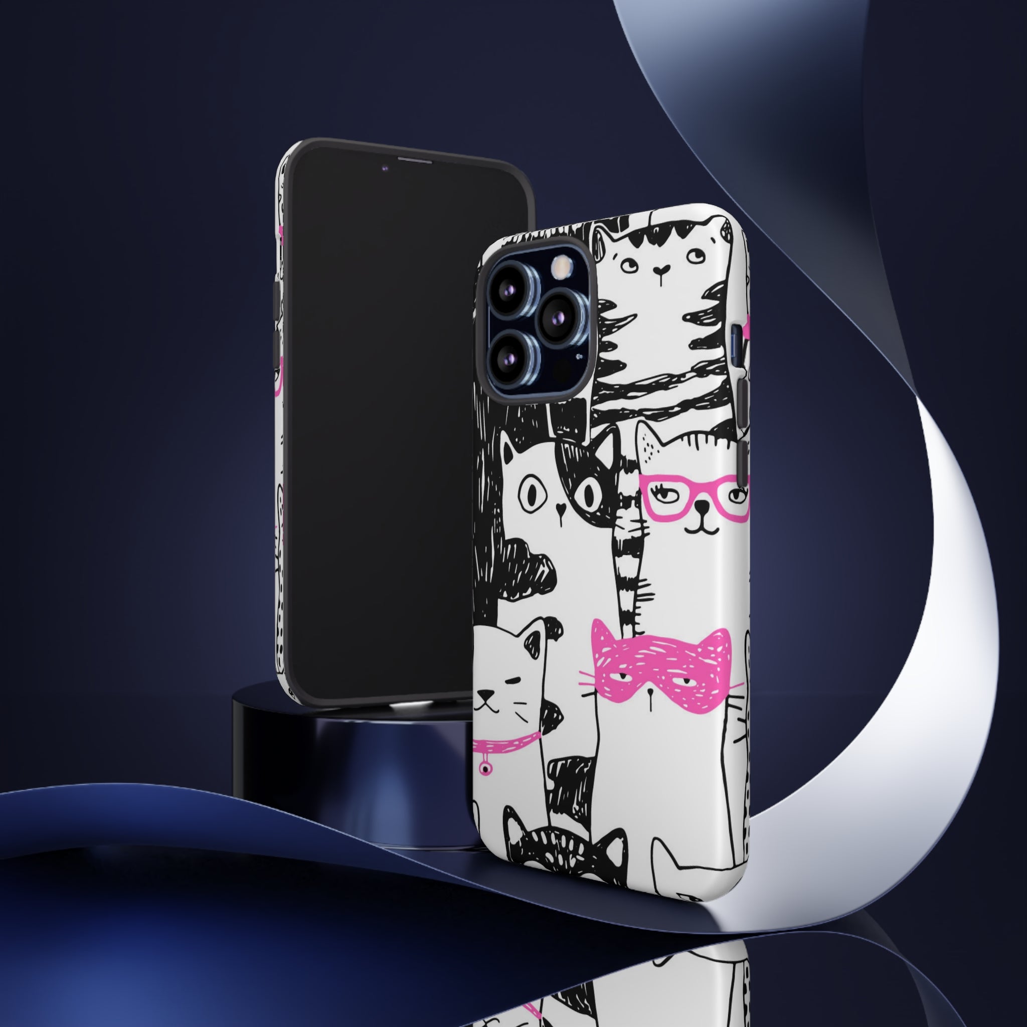 Black & Pink Cat Pattern iPhone Case (Protective) Phone Case