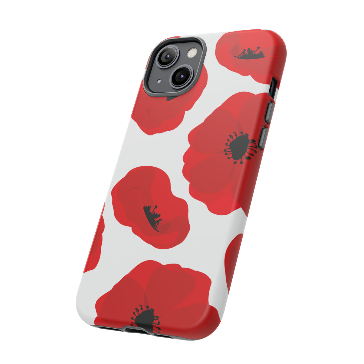 Red poppies on white iPhone case - Protective Phone Case