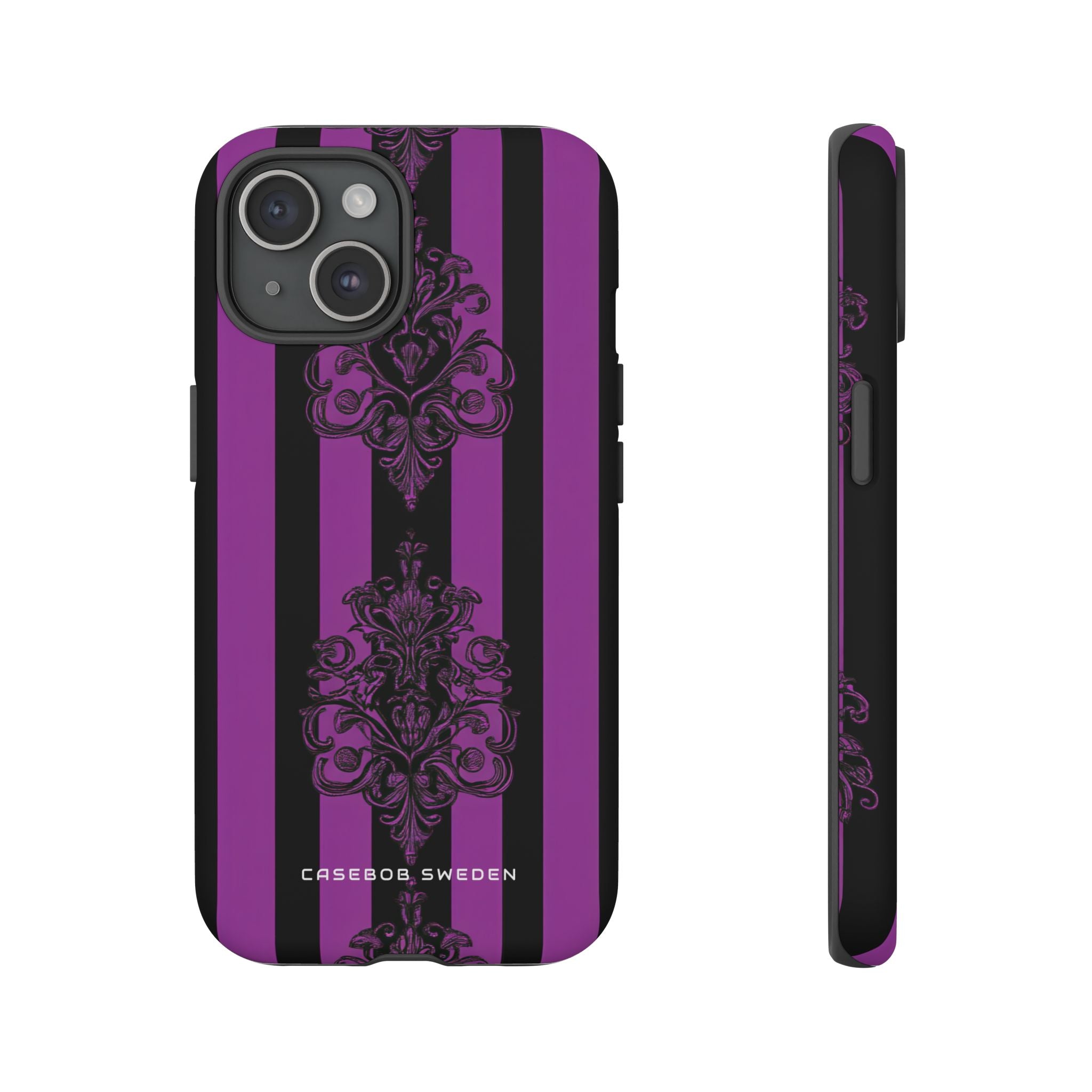 Gothic Elegance with Vertical Stripes and Ornamental Motifs iPhone 15 - Tough Phone Case