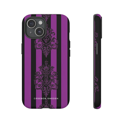 Gothic Elegance with Vertical Stripes and Ornamental Motifs iPhone 15 - Tough Phone Case