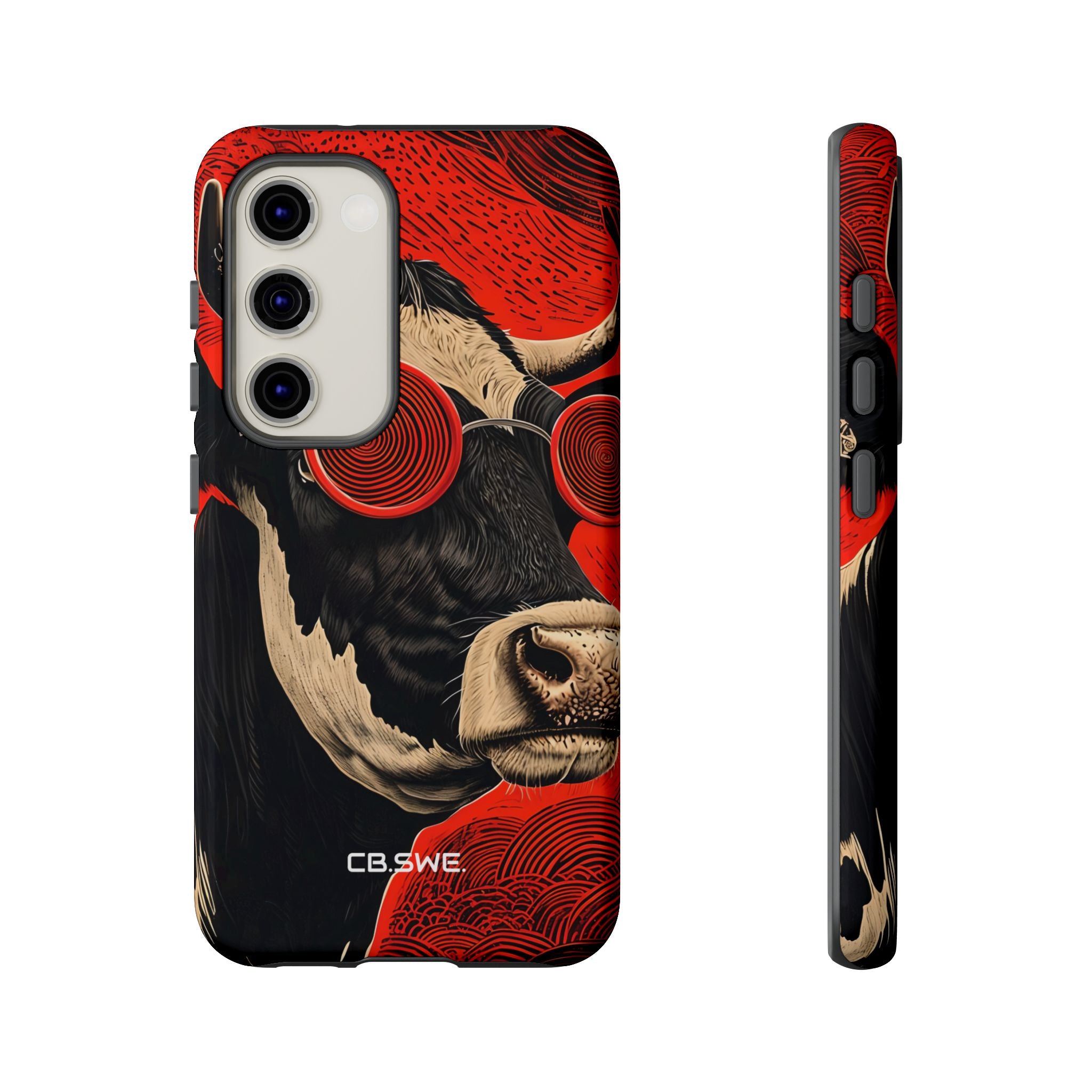 Surreal Black White Cow Red Spiral Sunglasses Samsung S23 - Tough