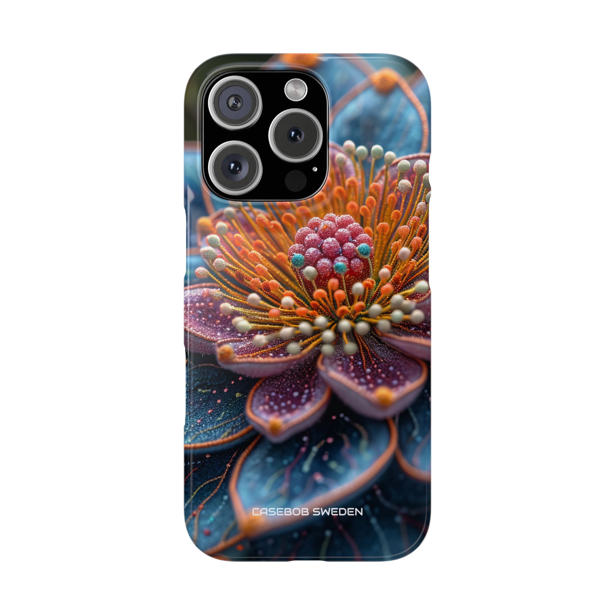 Blue-Orange Floral Swirl - Slim iPhone 16 Phone Case