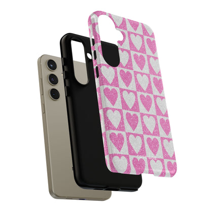 Glitter Heart Grid Samsung S24 Plus Case - Tough