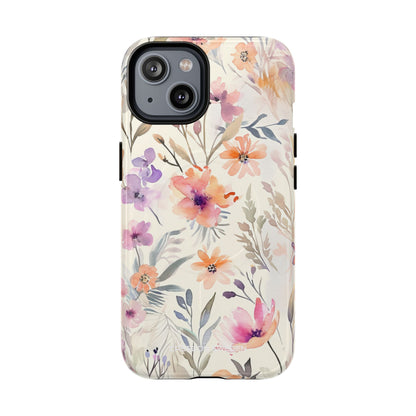 Soft Pink Floral Watercolor Design - Tough + MagSafe® iPhone 14 Phone Case