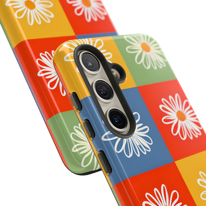 Vibrant Daisy Flower Colorful Checkerboard Seamless Samsung S24 - Tough