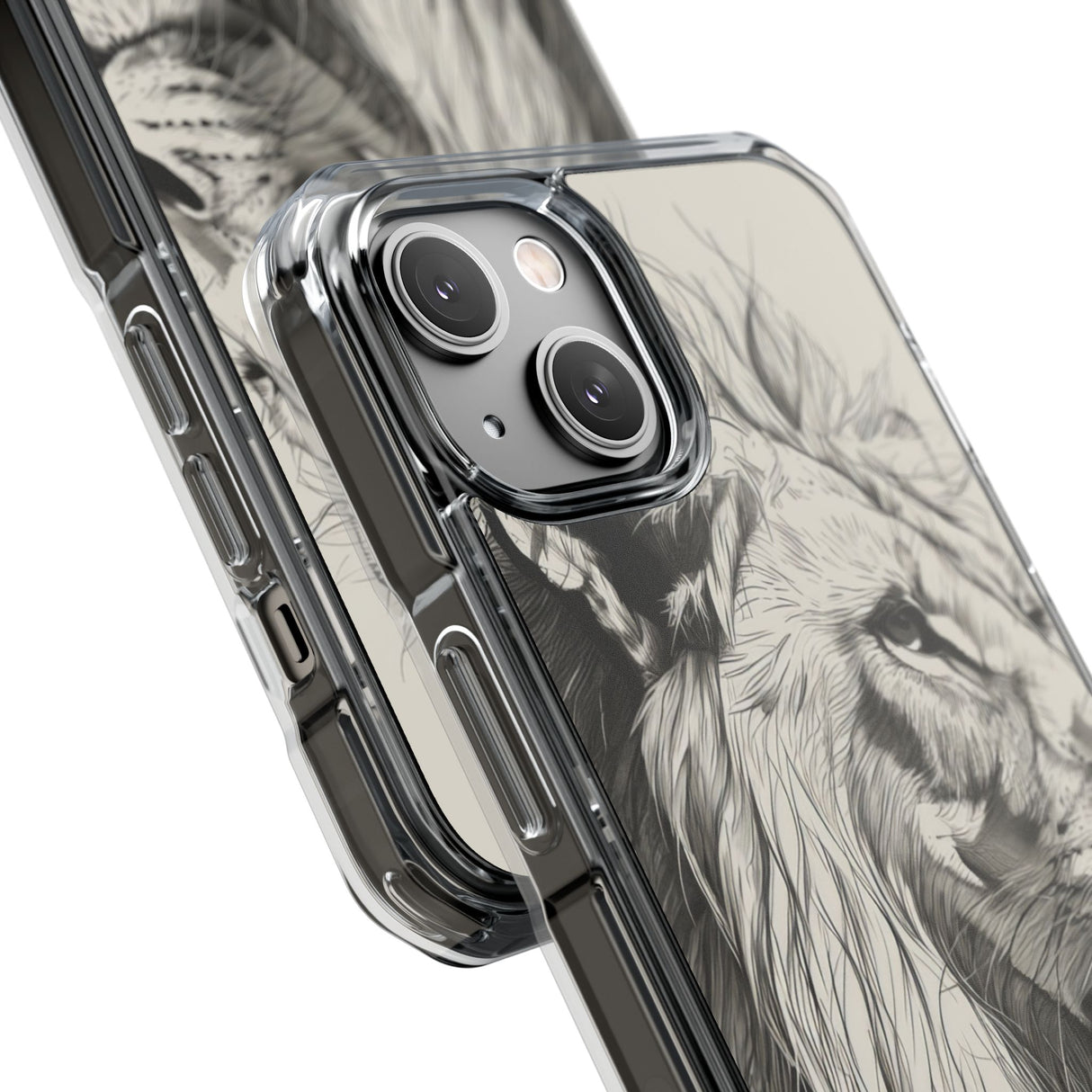 Majestätischer Linienlöwe – Handyhülle für iPhone (Clear Impact – Magnetisch)