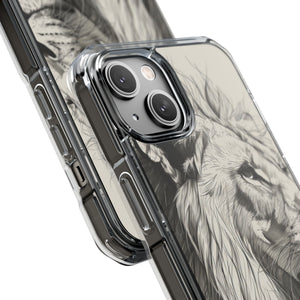 Majestic Linework Lion - Phone Case for iPhone (Clear Impact - Magnetic)