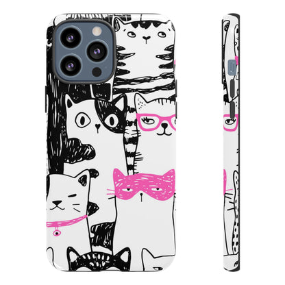 Black & Pink Cat Pattern iPhone Case (Protective) iPhone 13 Pro Max Glossy Phone Case