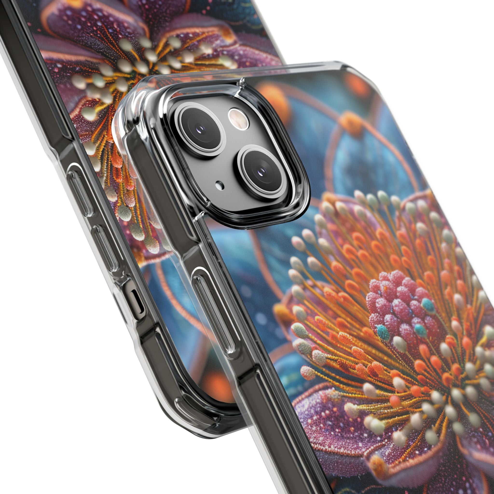 Blue-Orange Floral Swirl - Clear Impact iPhone 14 Phone Case