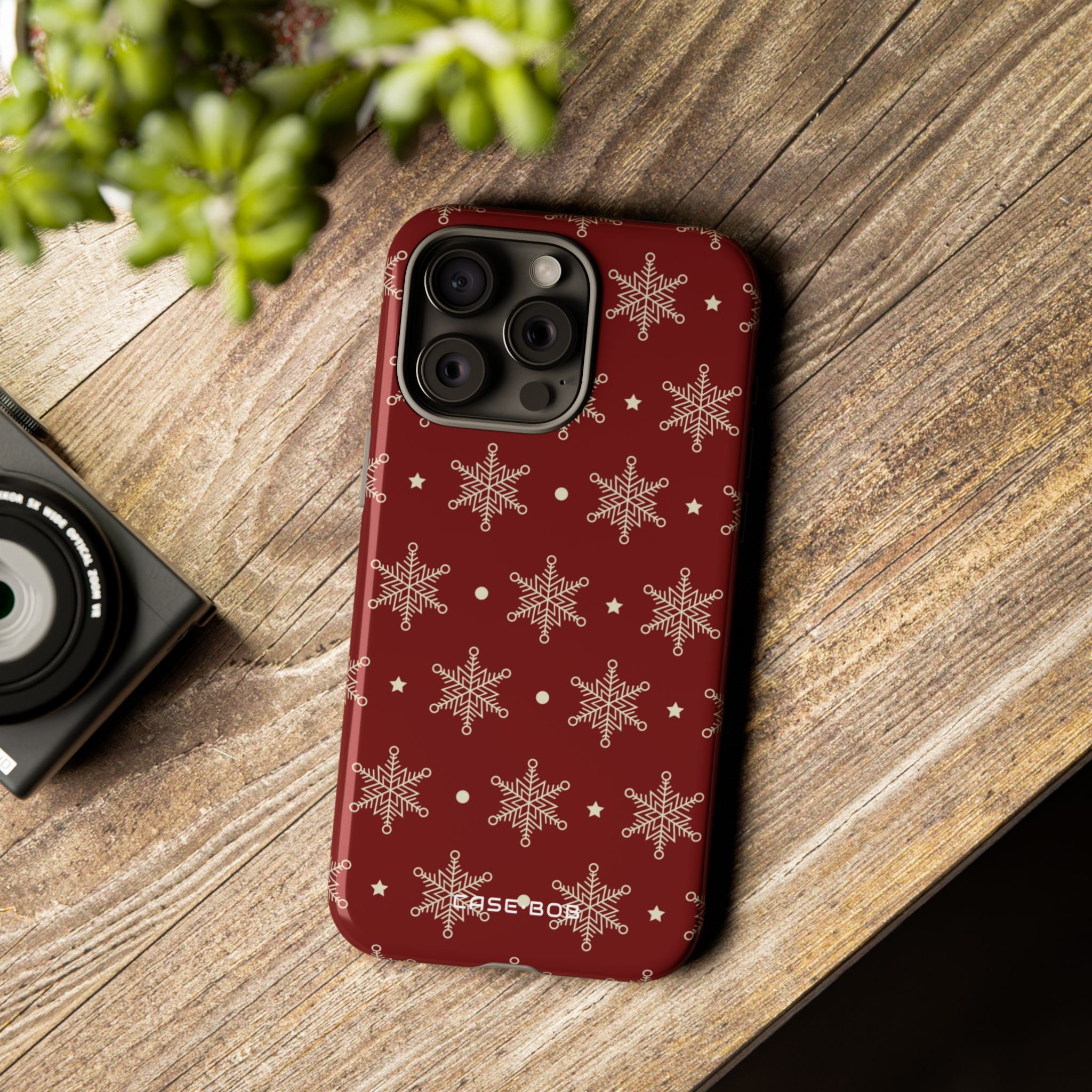 Cream Snowflake Crimson iPhone 15 Pro Max Case - Tough
