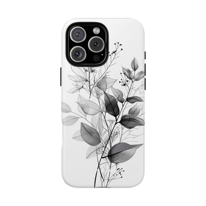 Veined Leaves Gray iPhone 16 Pro Max Case - Tough