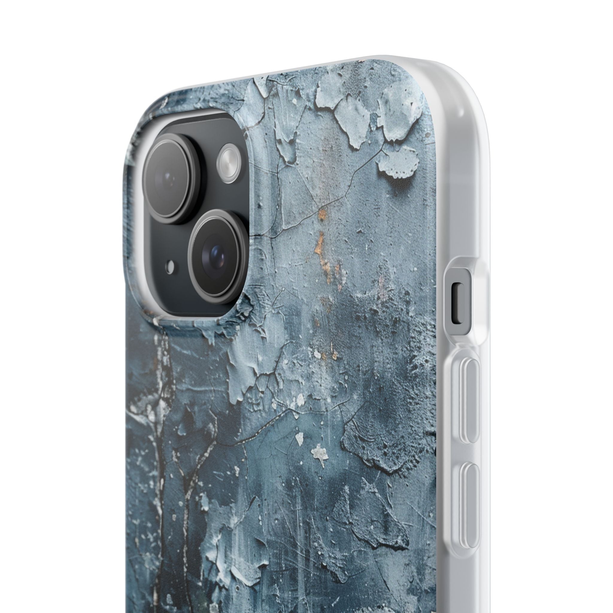 Weathered Blue Tapestry with Cracked Layers iPhone 15 - Flexi Phone Case