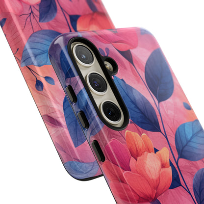 Pink Blue Floral - Tough Samsung S24 Phone Case