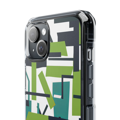 Green Geometry Glide iPhone 15 - Clear Impact Phone Case