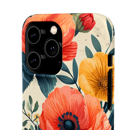 Vibrant Botanical Poppies - Slim iPhone 14 Phone Case