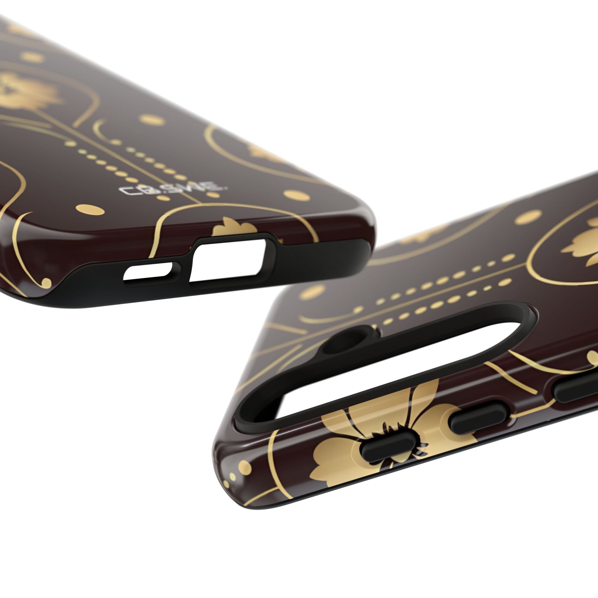 Elegant Gold Floral Symmetrical on Dark Brown Samsung S24 - Tough