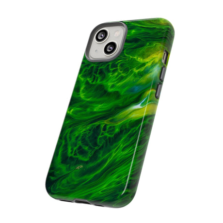 Neon Green Wave Ink Art iPhone Case (Protective) Phone Case