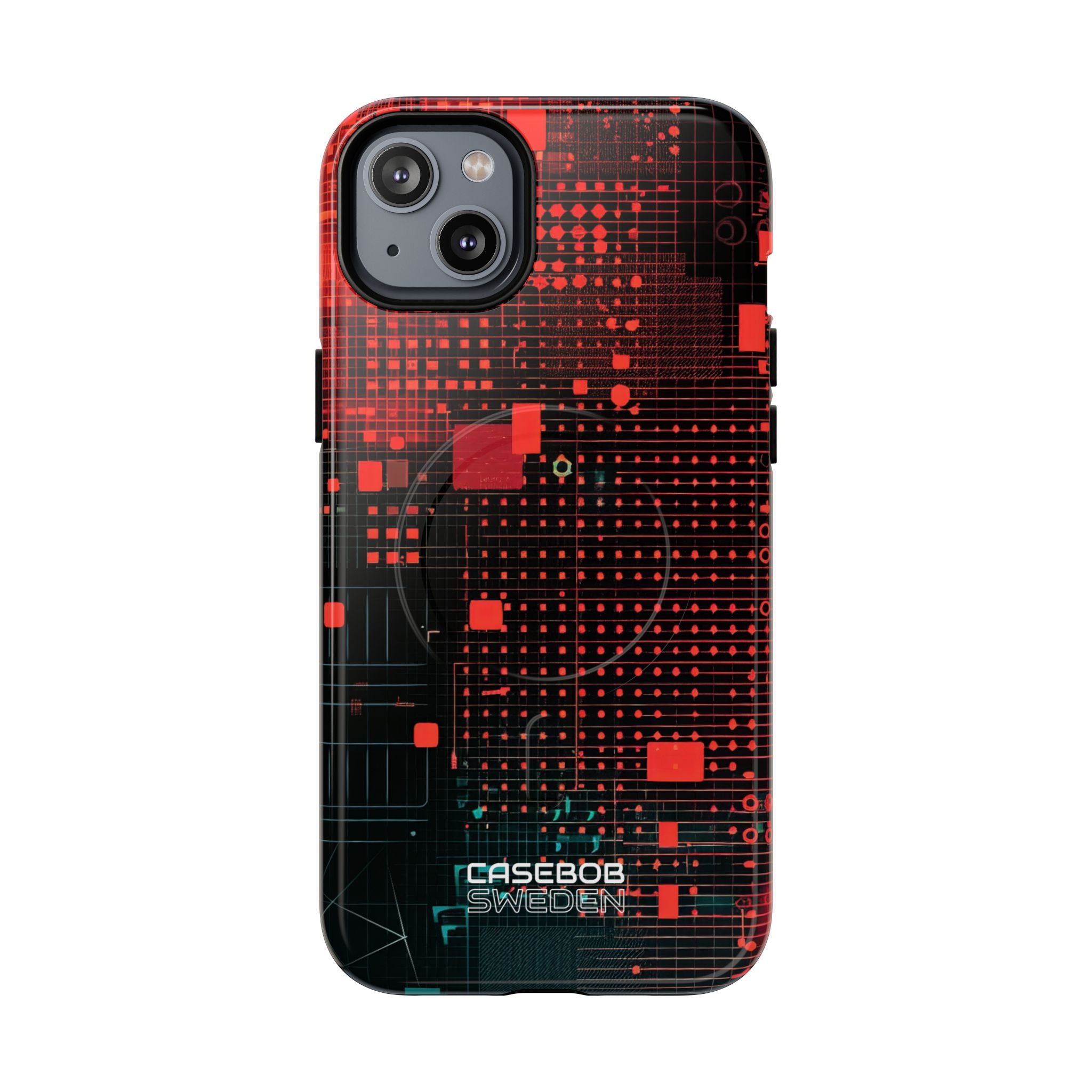 Crimson Circuit Grid iPhone 14 - Tough+