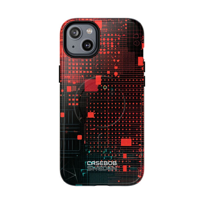 Crimson Circuit Grid iPhone 14 - Tough+