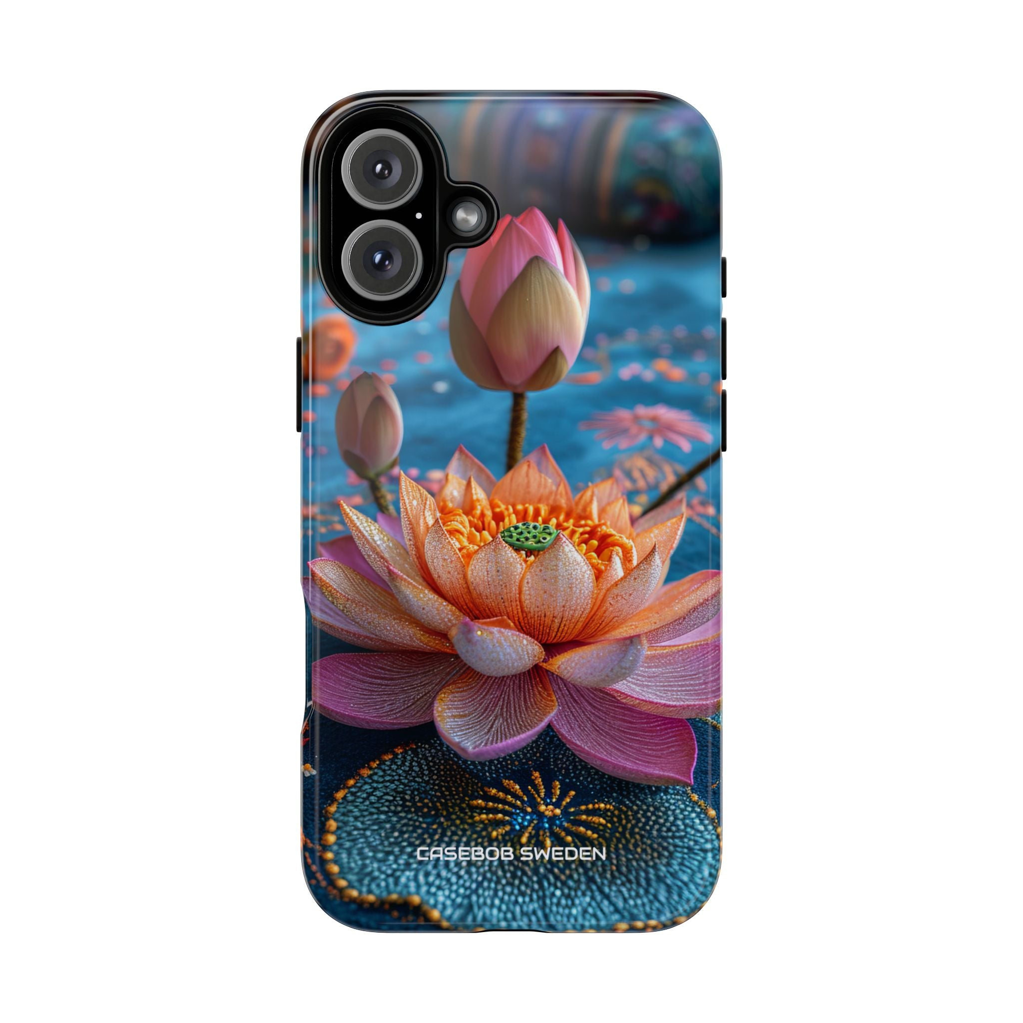 Vibrant Lotus Embroidery - Tough iPhone 16 Phone Case