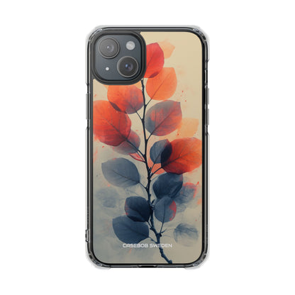 Orange Gray Leaves - Clear Impact iPhone 15 Phone Case