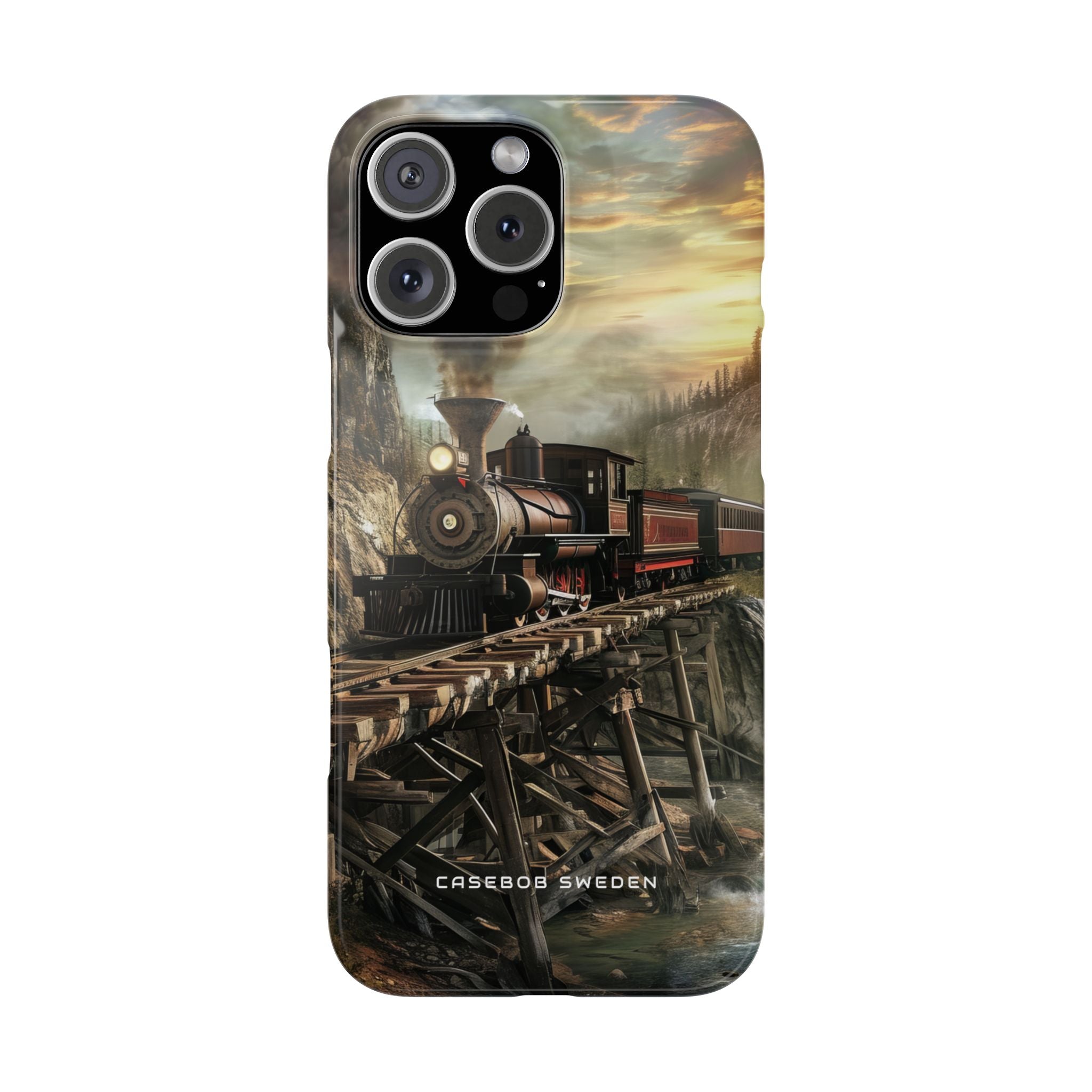 Vintage Steam Train Crossing Mountain Bridge iPhone 16 - Slim Phone Case