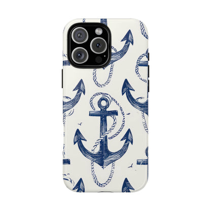 Navy Anchor Tapestry iPhone 16 - Tough