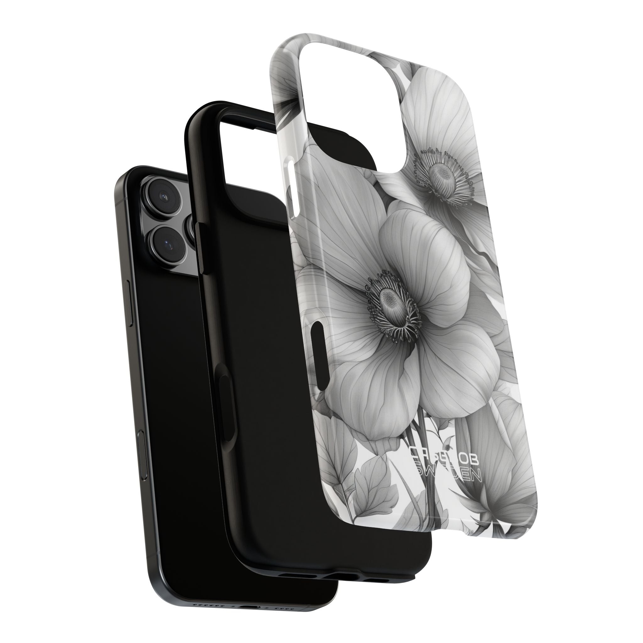 Grayscale Floral Harmony iPhone 16 - Tough