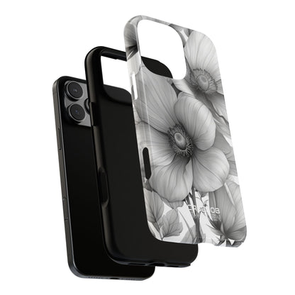 Grayscale Floral Harmony iPhone 16 - Tough