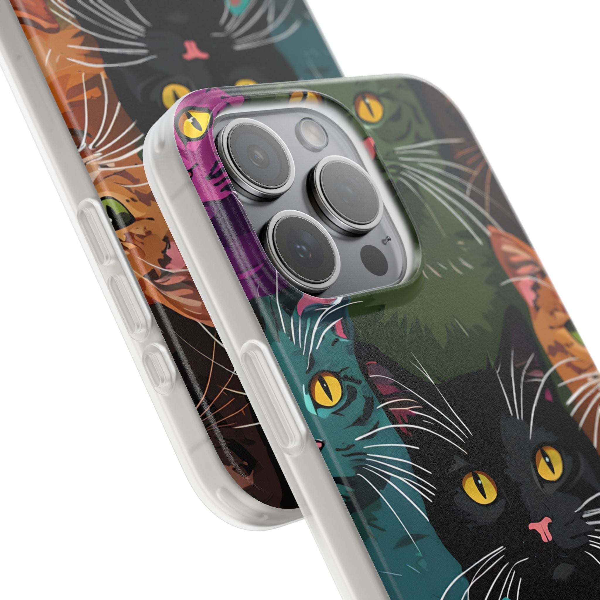 Teal Cat Grid iPhone 15 Pro Max Case - Soft