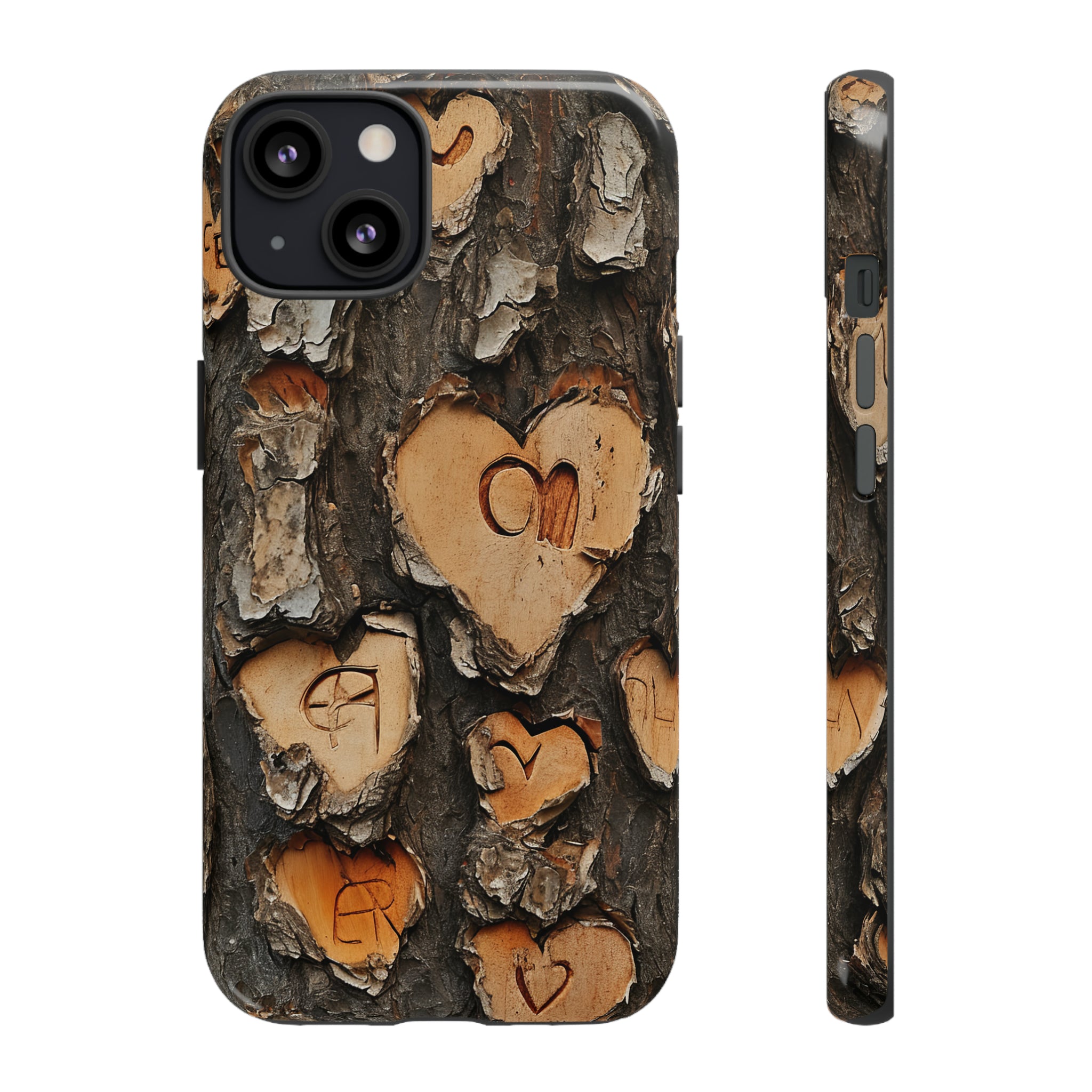 Carved Heart Trees & Initials - Protective Phone Case