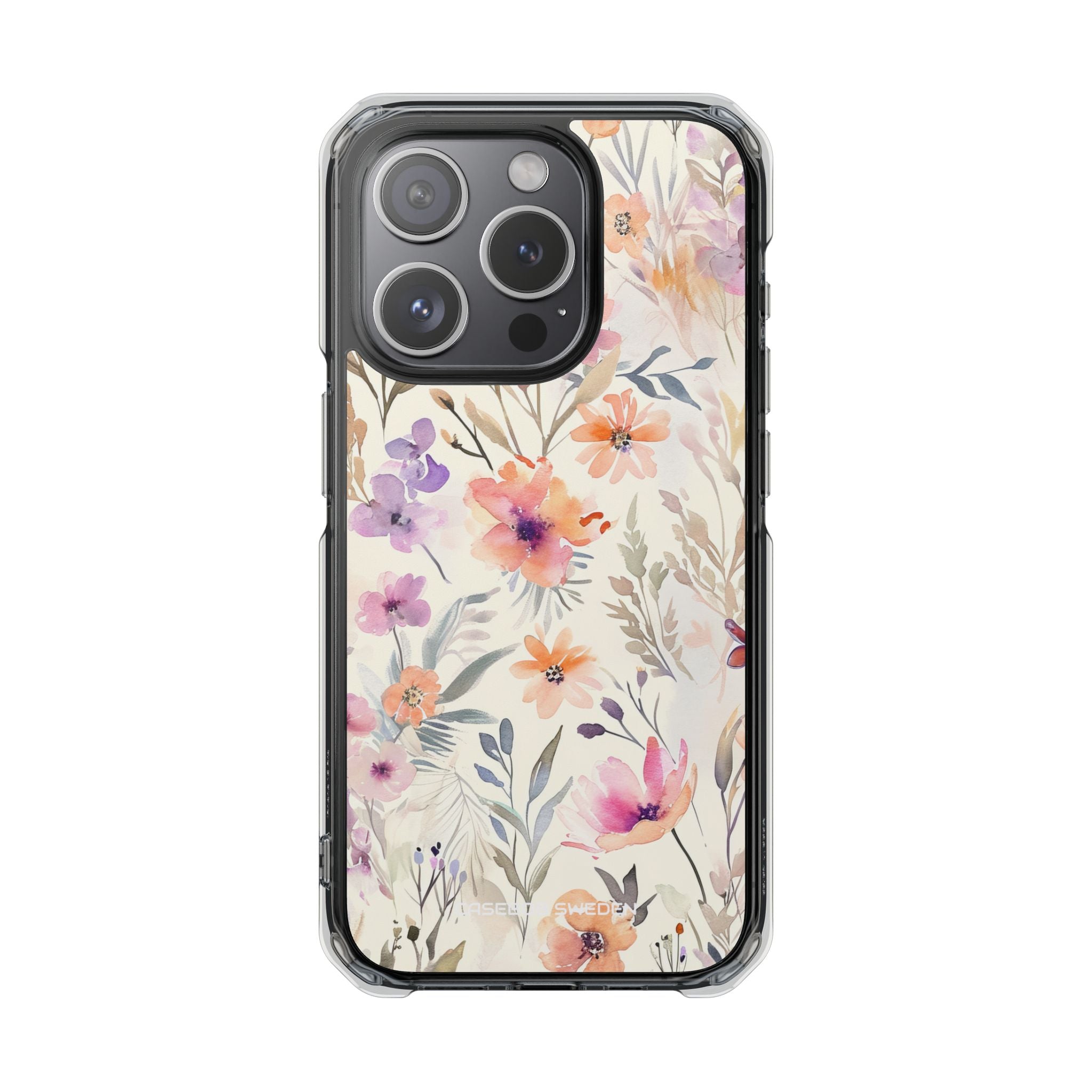 Soft Pink Floral Watercolor Design - Clear Impact iPhone 15 Phone Case