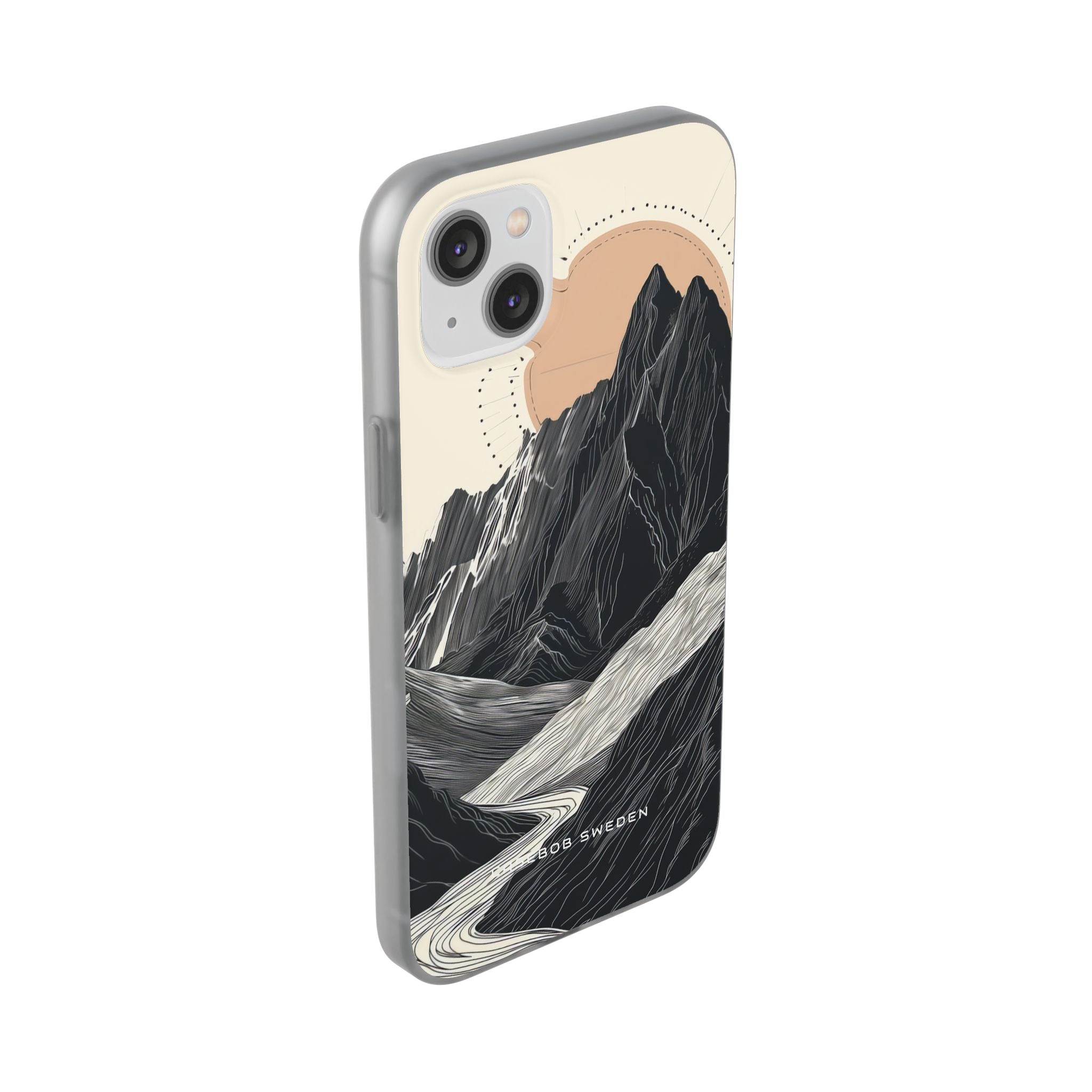 Minimalist Mountain Landscape with Flowing River iPhone 14 - Flexi Phone Case